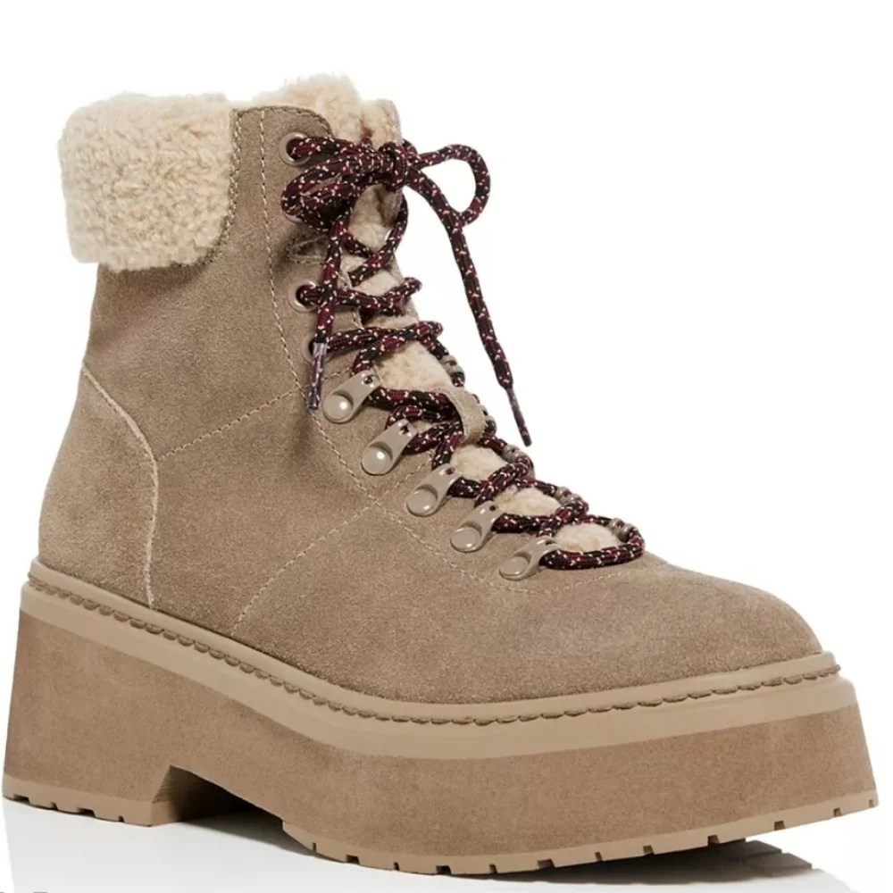 Aqua Bloomingdales Thea Lace-Up Suede Ankle Boots In Mushroom 9.5 New $168